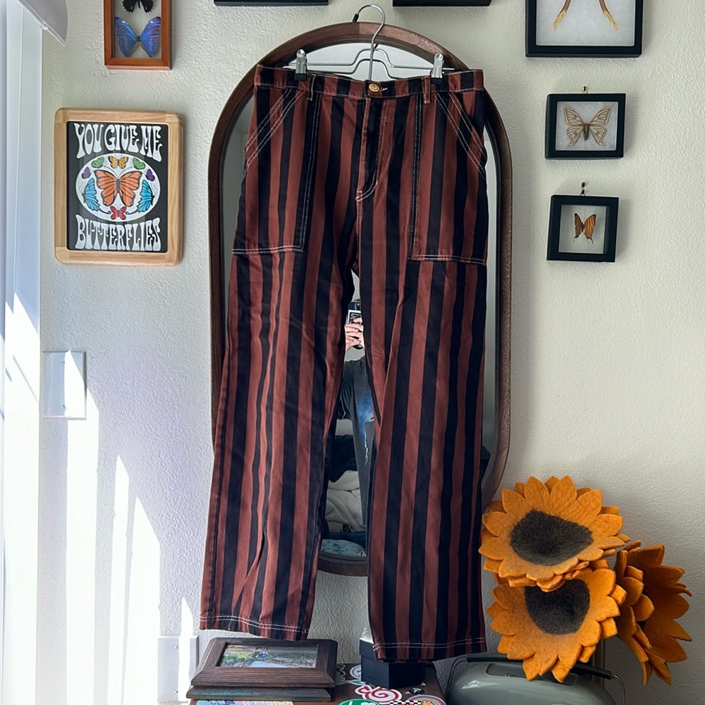 BIG BUD PRESS brown/black striped work pants